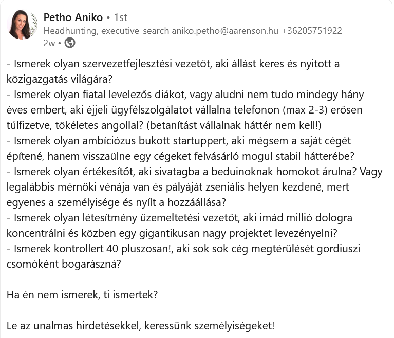 Rövid álláshirdetés
